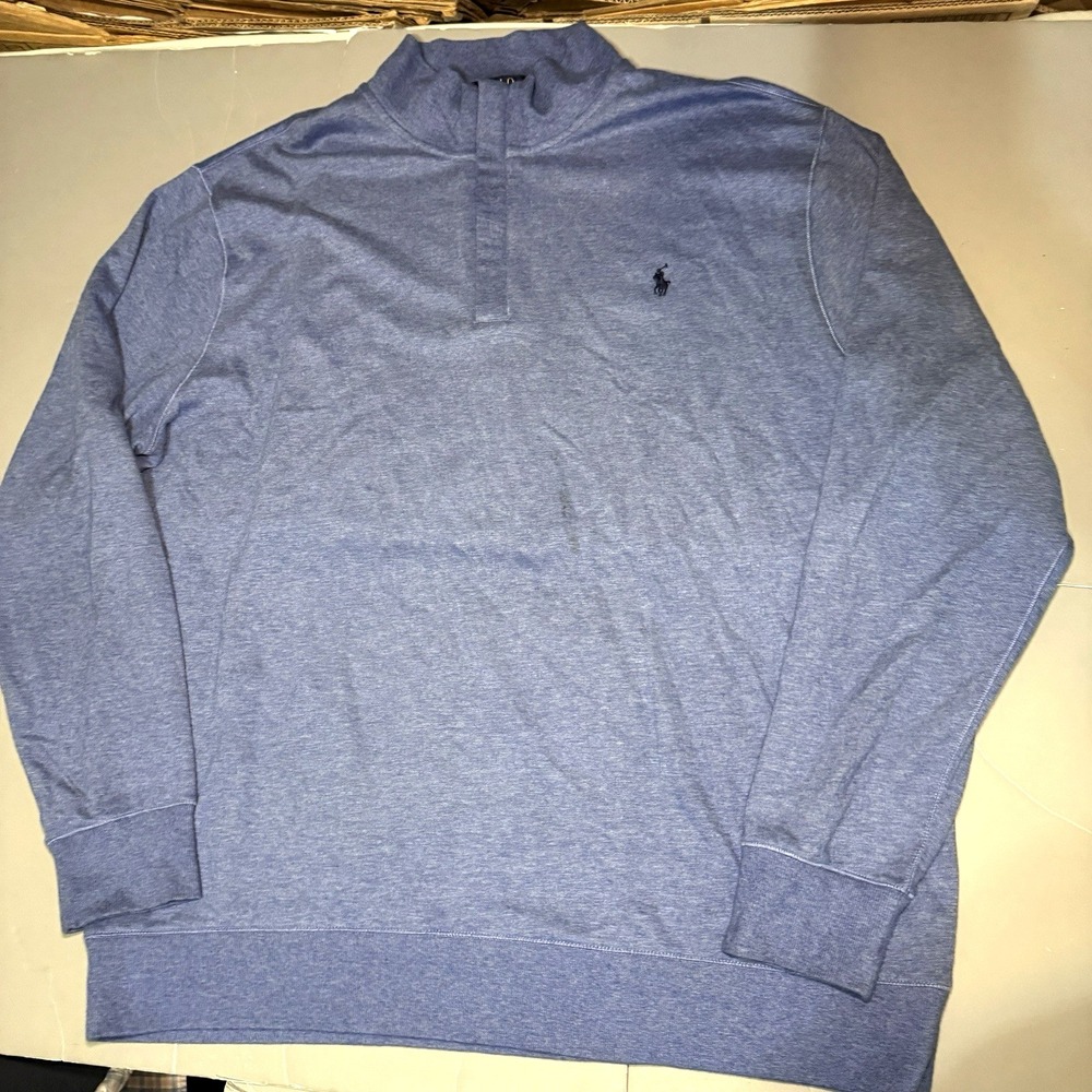Polo Ralph Lauren Luxury Jersey Quarter Zip Pullover Sweater 2XLT Tall Blue Mens